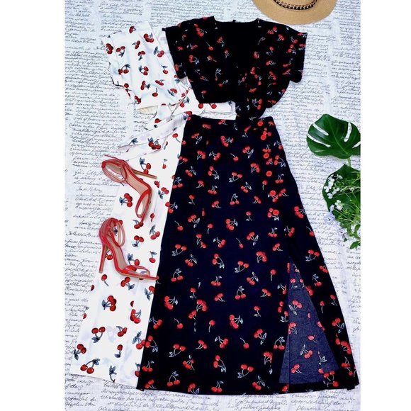 Women Maxi Skirt Wrap Crop Top Cherry Set (XS-3XL) - Picture 11 of 11